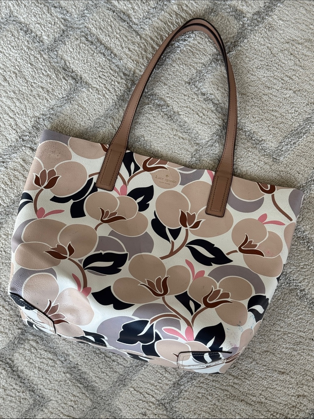 Kate Spade Arch Place Mya Breezy Floral Reversible to beige tote MISSING POUCH